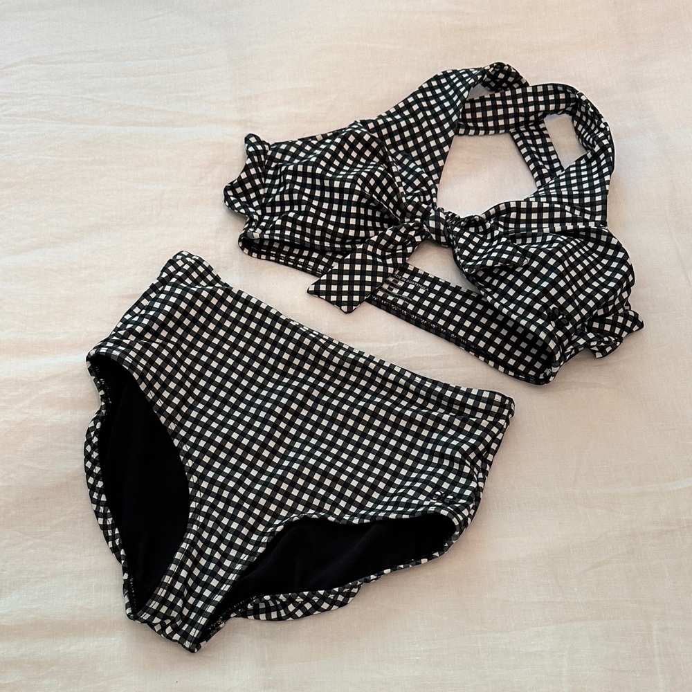 Albion Black and White Gingham High Waisted Bikini Set Small